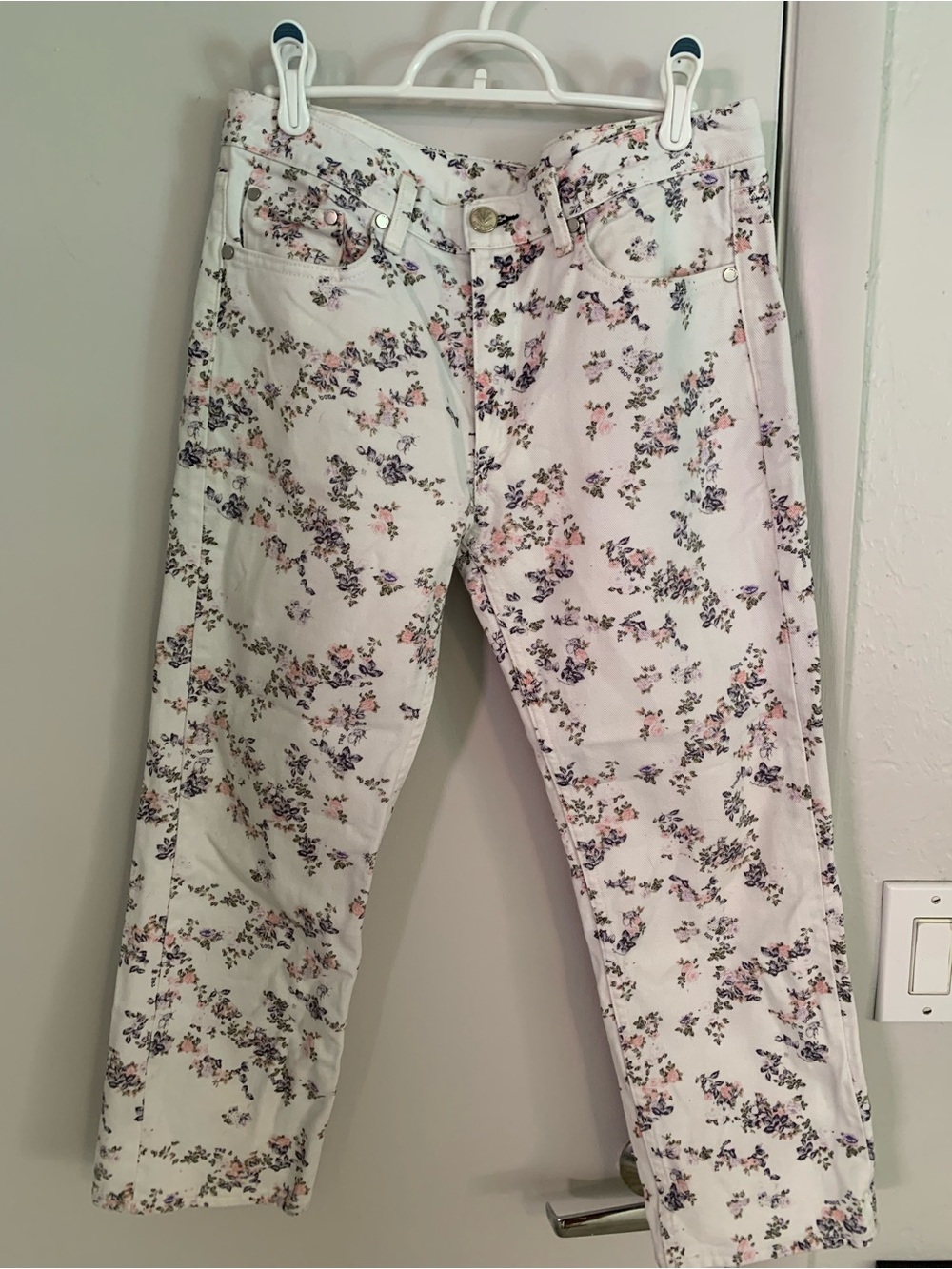 rag & bone White Floral Cropped Jean